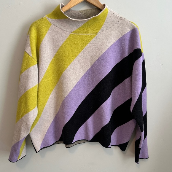 Maeve Anthropologie Sweater Women’s M Purple Carys Mock Neck Stripe Crop - Picture 1 of 8